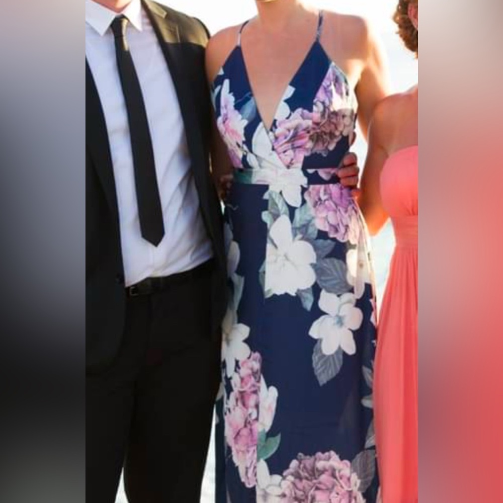 TALL Silky Maxi Floral Dress in Navy